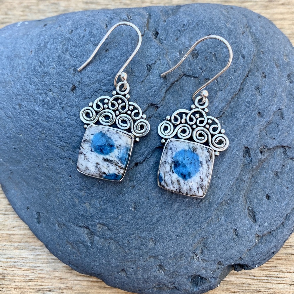 STERLING SILVER  K2 Jasper gemstone earrings, dangle design, Sterling wires too